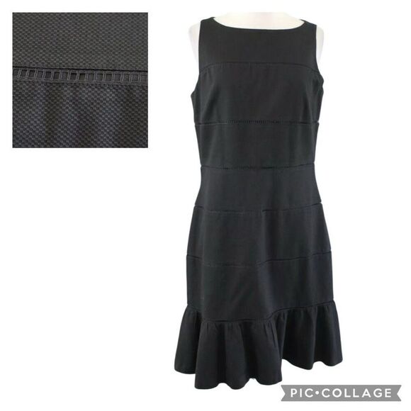 Ann Taylor Dresses & Skirts - Ann Taylor Black Flounce Hem Eyelet Ladder Stripes Sheath Sleeveless Dress 2